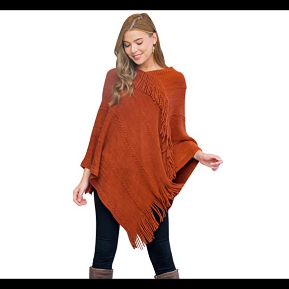Rustic brown poncho with fringes